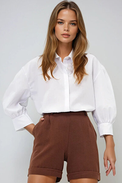 VAGGON Cămașă albă cu mânecă cu balon pentru femei Prm0722