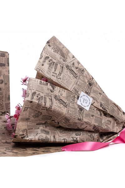 Bimotif Vintage Newspaper Patterned Kraft-Black Pack Paper - 70X100 cm 100 Pieces