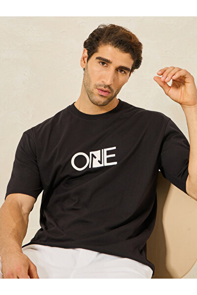 Styli Chest Minimal Print Oversized Cotton Rich T-Shirt