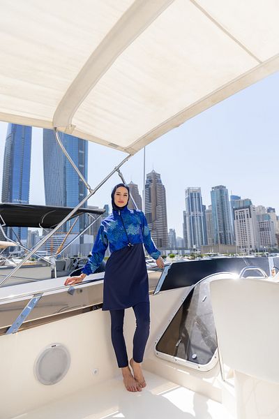 ALFASA Patterned Crop Hijab Swimsuit
