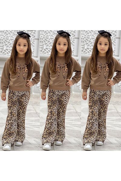 ELONKİDS Leopard Motif Bow Trousers Combination