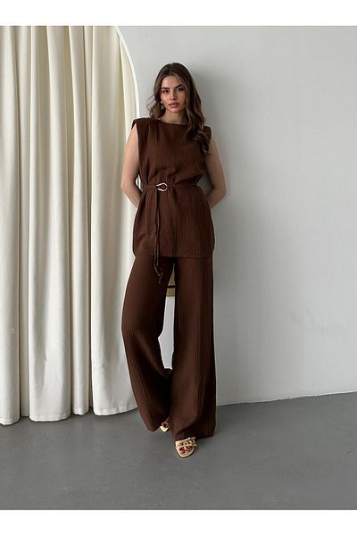 Laluvia Braunes, detailliertes Doppelset aus 100 % Baumwolle – 8380