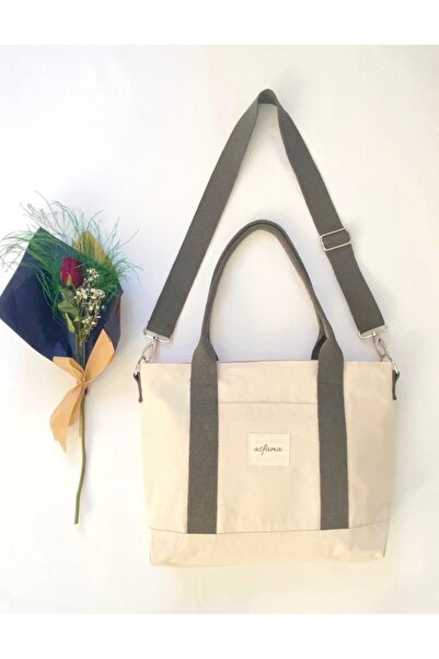 ASFAMA Büyük Boy Fermuarlı Kanvas Çanta Omuz Askılı Tote Bag