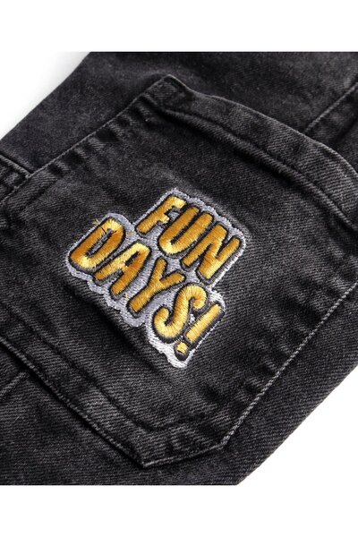 Babyhug Denim Full Length Solid Color Jeans with Text Embroidery - Black
