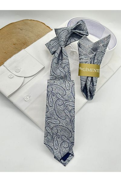 Gutiero Gray Shawl Pattern Handkerchief Slim Tie
