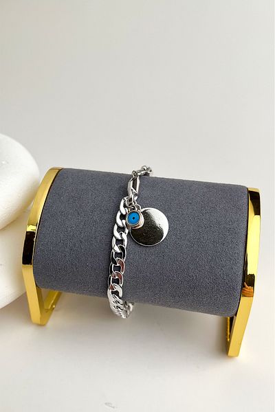 Modex Silver Color Evil Eye Coin Bracelet (18cm)