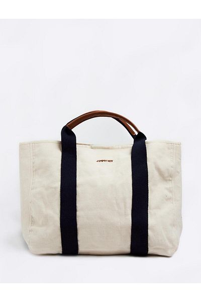 Jimmy Key Ecru Canvas Hand and Shoulder Bag with Removable Strap Detail