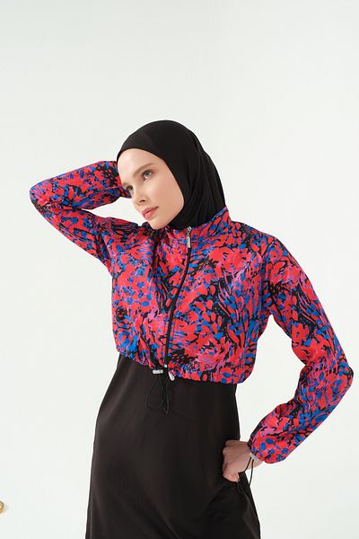 ALFASA Patterned Crop Hijab Swimsuit