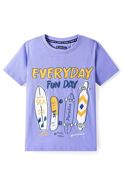Pine kids تي شيرت Pine Kids من القطن المحبوك بأكمام نصفية مع طباعة نصية - لافندر