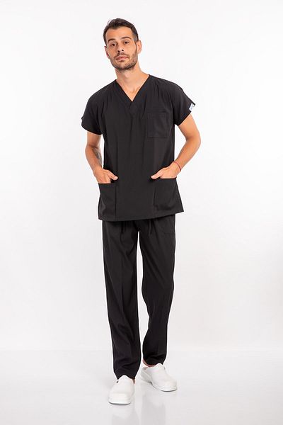 Nur Medikal Giyim Uniforme chirurgicale pentru bărbați din lycra din bumbac negru