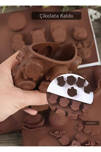 Jet's Home Karışık Hayvan Desen Çikolata Kalıbı BPA FREE Buz Kalıbı Silikon T...