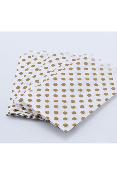 Bimotif كيس ورق منقوش منقط، ذهبي-أبيض 11x20 سم - 25 قطعة