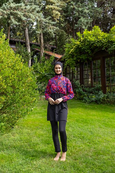 ALFASA Patterned Crop Hijab Swimsuit