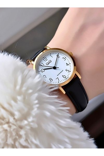 Q&Q   Minimal Elegant Thin Case Numeral Women's Leather Cord Wristwatch