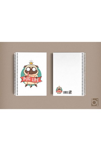 Bi bigelio Pug Life King Dog A5 Unlined Spiraled Bigelio Notebook