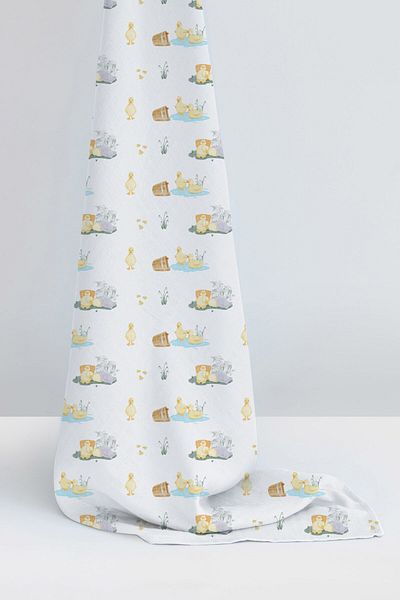 DEUX LAPINS 100% Cotton Muslin Baby Blanket 120X120 Petits Canetons - Baby Duck Pattern