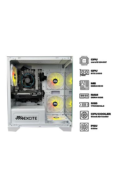 MIEXCITE كمبيوتر ألعاب G4MATX ECO Core i5 12400F RTX 3050 H610 MB DDR4 16GB 1TB Stock AC White