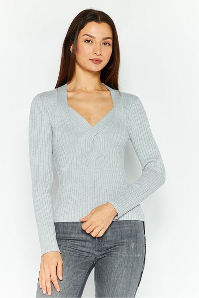 Dkny Women V-Neck Knitted Sweater, Grey