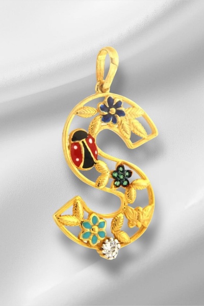 KRAFTIVA JEWELRY 14 Ayar Altın Ş Harfli Çiçekli Cennet Bahçesi Kolye Ucu