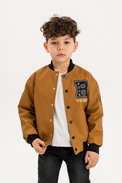 DAZZLEDKİDS Rock Nakışlı Çıtçıtlı Erkek Çocuk Deri Ceket