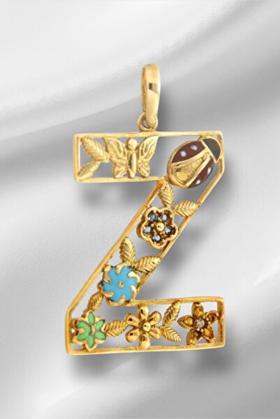 KRAFTIVA JEWELRY 14 Ayar Altın Z Harfli Çiçekli Cennet Bahçesi Kolye Ucu