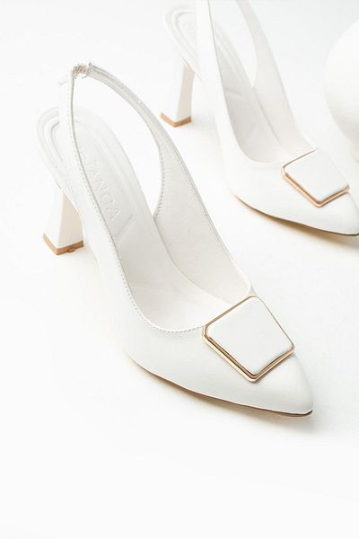 diclepolat Women's Pointed Toe Open Sides Classic Heeled Shoes Suder White 8cm