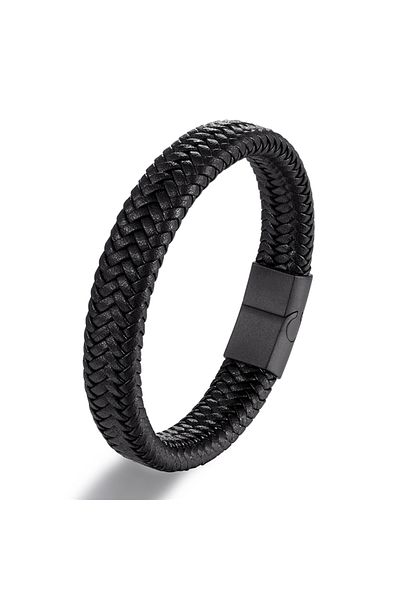Choice 22cm Black Classic Men Jewelry Genuine Leather Bracelets Titanium Black Rope Steel Magnetic Clasp Br