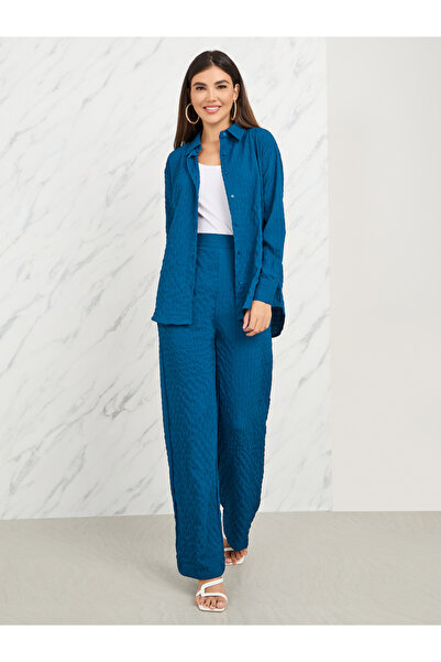 Styli Oversized Textured Button Front Shirt & Pants Co-Ord