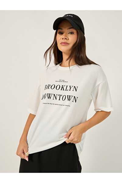 Styli Oversized Slogan Print T-Shirt and Midi Skirt Co-Ords