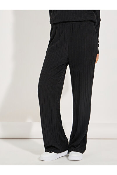 Styli Rib Knit Hooded Top & Wide Leg Pants Co-Ords