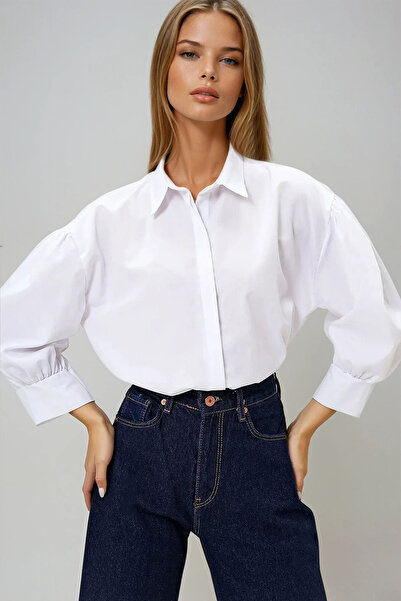 VAGGON Cămașă albă cu mânecă cu balon pentru femei Prm0722
