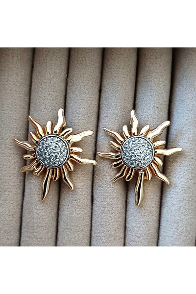 BEBİ BİJUTERİ Special Series Zircon Stone Sun Earrings