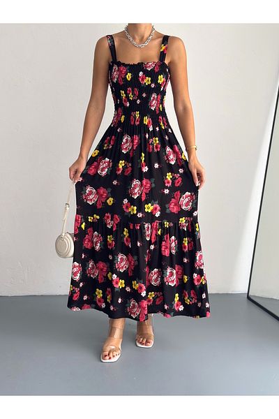 YUSUF CAN KARATAŞ KARATAŞ GİYİM 125 Cm Rochie de podea cu bretele din viscoza