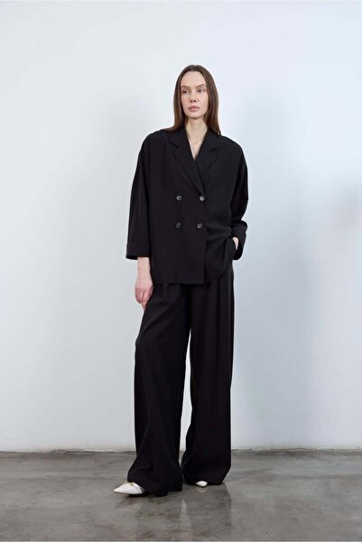 Fast Perry بدلة نسائية من الكتان بقصة مريحة وسروال سفلي