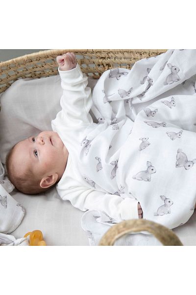 DEUX LAPINS 100% Cotton Muslin Baby Blanket - Iconique Lapin 70X70 cm
