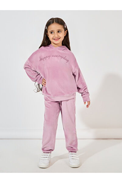 Styli Embroidery Detail Velvet Oversized Hoodie & Jogger Set