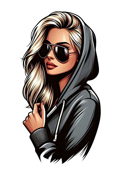 MegaSticker فتاة شقراء مع نظارات سيارة، دراجة نارية، خوذة، كمبيوتر محمول وملص...