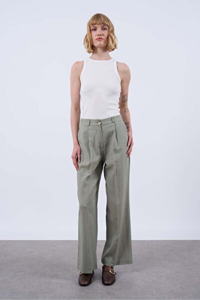 Fast Perry Pantaloni de in pentru femei, verde Cagla