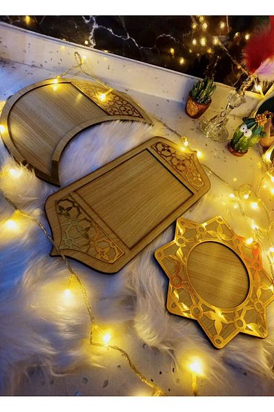 MUSK STORE 3-Piece Wooden Plate - Light Wood Color