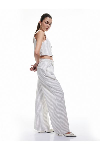 Koton Cotton Pocket Striped Wide Leg Fabric Pants