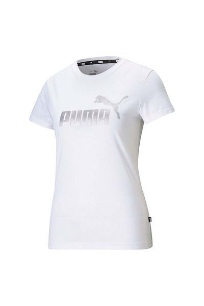 Puma Ess Metallic Logo Tee Γυναικείο T-shirt Λευκό-ασημί586890-02