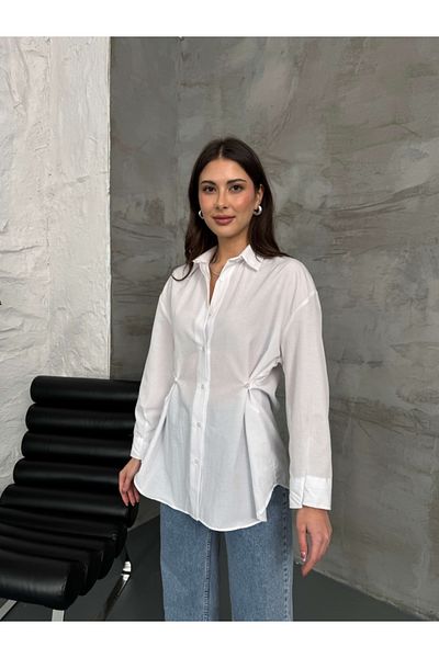 Elif Özbey Butik Cămașă albă din popelin cu nasturi în talie