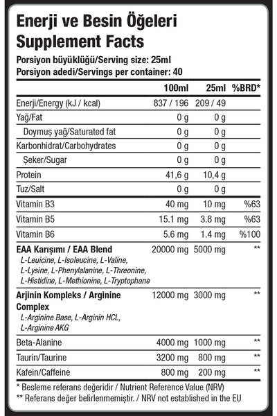 Dynamic Nutrition Amino Liquid & EAA - 1000 ml - 40 Servis - Yeşil Elma - Pump - Pre Workout - Amino Asit Likit