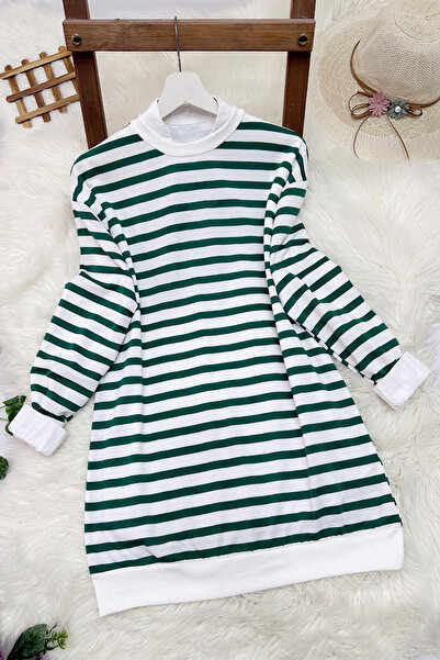 MODAQU Striped Sweatshirt Tunic - Emerald Green