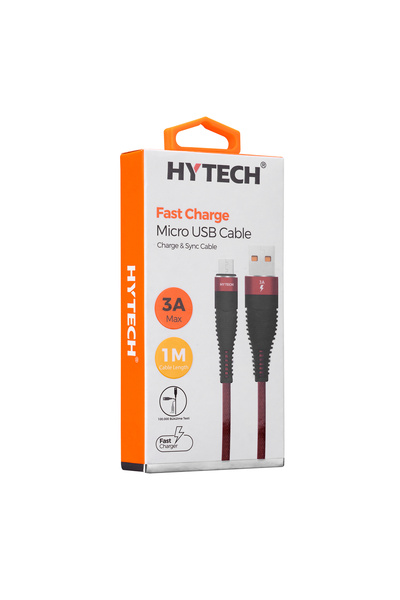 Hytech HY-225 3A Micro Usb 1 Metre  Kırmızı Data + Sarj Kablosu Örme Kablo 100.000 Büküm Ömrü