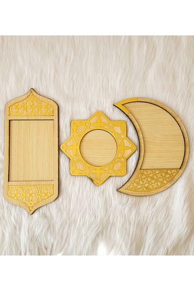 MUSK STORE 3-Piece Wooden Plate - Light Wood Color