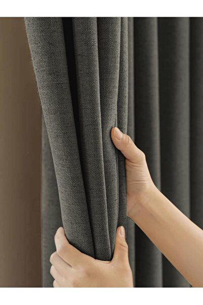 Demor Home Granite Gray Linen Textured Pleated High Quality Background Curtain