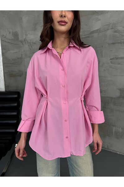 Elif Özbey Butik Cămașă din popelin cu nasturi în talie roz