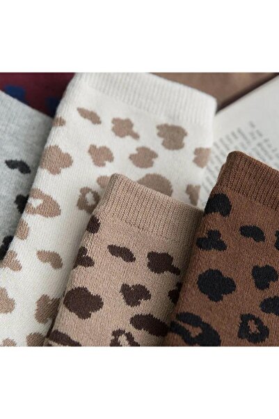 HANKARAYEL Зимни памучни хавлиени чорапи с леопардов принт 5 чифта