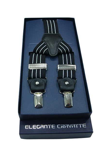 Elegante Cravatte Μαύρο Χρώμα Λευκό Ριγέ Πολυτελές Παντελόνι Salopet